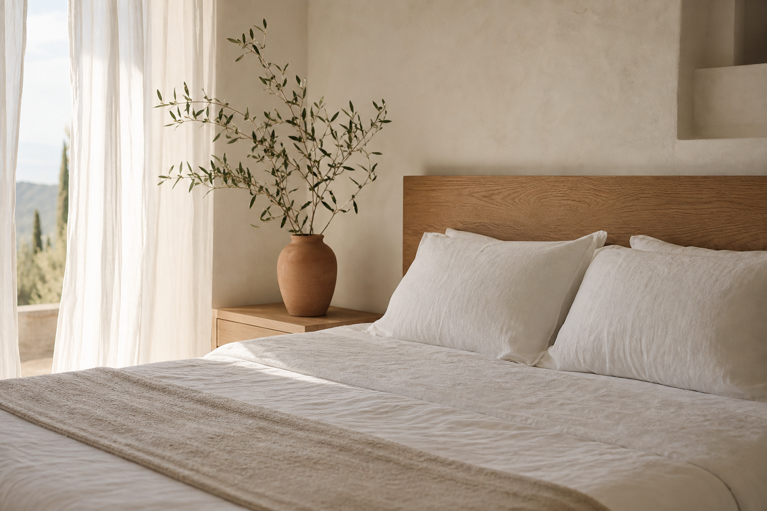 Camera da letto in lino naturale
