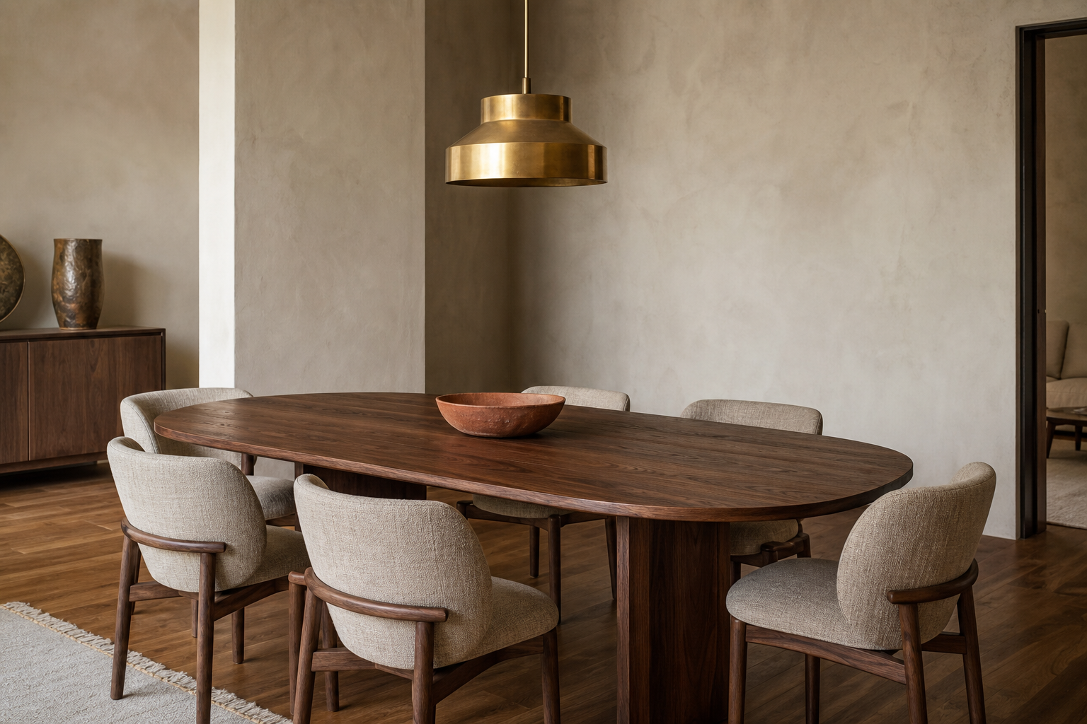Sala da pranzo in noce e ottone
